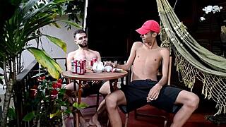 Twinks engage in anal sex and blowjobs