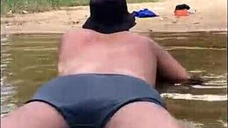 River bath turns into steamy fuck with Brazilian babe.