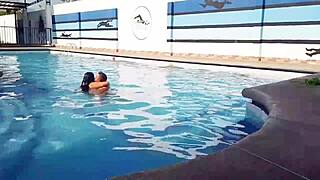 Convincing Chubby Housewife To Fuck In Public Pool