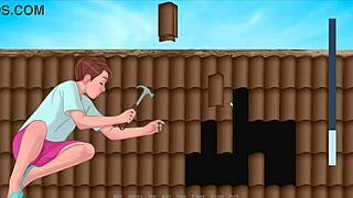 Big boobs bouncing while playing a parody game