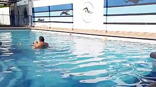 Convincing Chubby Housewife To Fuck In Public Pool