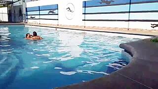 Convincing Chubby Housewife To Fuck In Public Pool