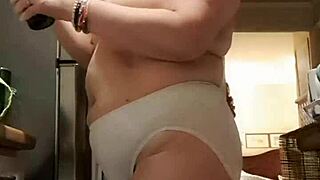 wife flashing big panties in kitchen solo