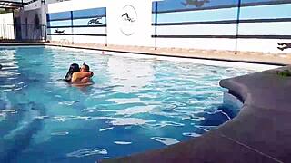 Convincing Chubby Housewife To Fuck In Public Pool