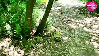 Solo anime girl masturbates secretly while camping in the woods