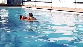 Convincing Chubby Housewife To Fuck In Public Pool