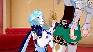 Eula, Rosaria, and Venti have intense sex in Genshin Impact hentai