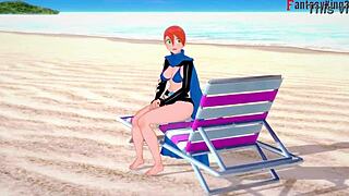 Yae Miko in bikini, beach sex in 3D POV