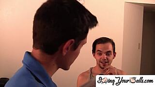 Gay guy with a big cock gets a rough blowjob