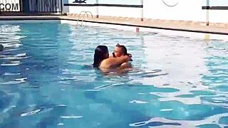 Convincing Chubby Housewife To Fuck In Public Pool