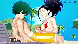 Momo Yaoyorozu And Kyoka Jiro Fuck Izuku Midoriya In Intense Hentai Creampie