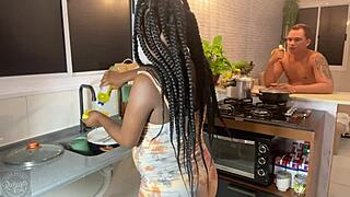 Beautiful Bruna Black Gets Quickie In Kitchen, Cum Inside Her Big Tight Pregnant Pussy