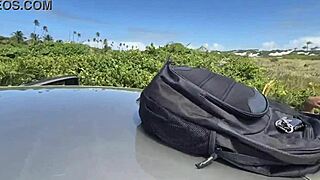 Blonde friend and I invite three horny guys for bareback car fucking and pussy pounding