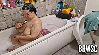 Why does this pervert spy on a bbw washing her huge saggy tits?