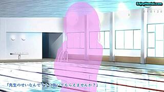 swimming instructor worried about her breast in hentai