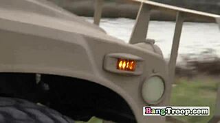 horny soldiers head to the lake for some rough gay action with big cocks 😈