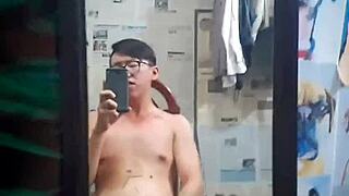 Vietnamese gay top sucks big cock in condom, craving monster dick?