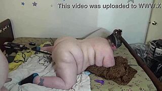 Fat bbw chubby couple endures intense double penetration with fuck machine to orgasm.