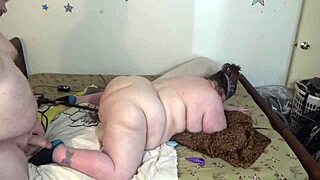 Fat bbw chubby couple endures intense double penetration with fuck machine to orgasm.