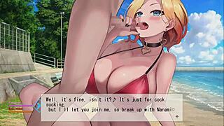 Anime beach scene with a titty fuck and an animehandjob