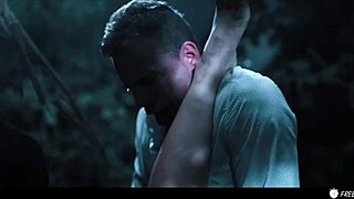 Three gay men fuck busty chick in the woods