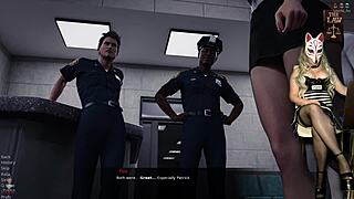 Sexy female prison guard in role play game