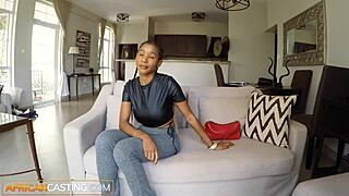 Big-boobed ebony model seduces producer for intense sex session