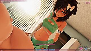 Cute Anime Girl Riding in Apartment