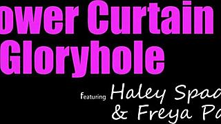 dude, haley spades n freya parker got wild in stepbro's shower glory hole!