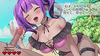 Anime beach scene with a titty fuck and an animehandjob