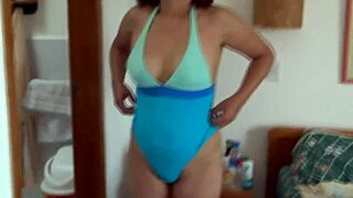 59-year-old latina milf flaunts bikini on beach