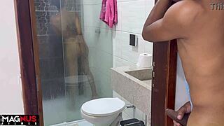 Passionate Couple's Intense Shower Encounter with Big Cock