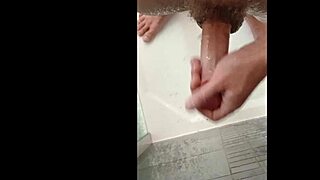 Showering with blonde bodybuilder in shower