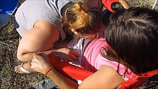 Cheating wife blows friend outside before husband catches them.