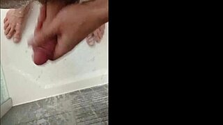 Showering with blonde bodybuilder in shower