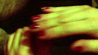 Intense handjob, footjob, and shoejob lead to massive cumshot.