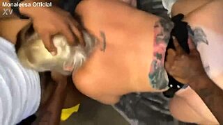 A threesome with a curvy woman and her partner on a bed