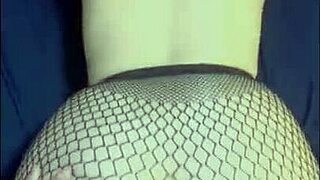 Curvy woman in fishnets fucks cock for cum