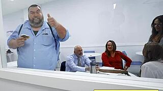 Sasha Pearl and Parker Ambrose, horny office slut sucks fat dick at work for big tit thrill