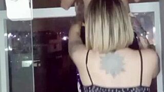 Blonde Gives Wonderful Blowjob On Balcony To Relax Smoker With Big Cock And Natural Tits