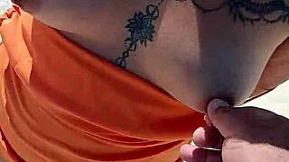 Mexican prostitute displays tits and ass, gets groped on public beach in Mexico.