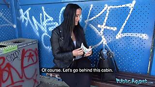 public agent finds 18-year-old brunette student with stunning tits banging outdoors first time