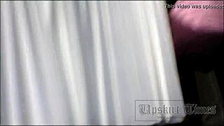 The hot blondy flashes her upskirt in hidden cam view