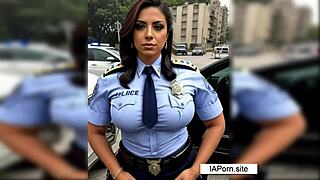 Uh, police officer with huge tits, like, totally AI-made, ya know!