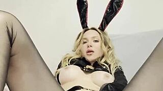 cute bunny having fun with clit and labia caresses clit and labia