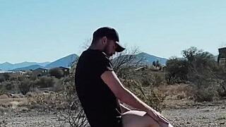 blonde couple engages in risky roadside sex