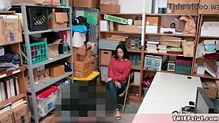 petite half black teen shoplifter caught, mall cop fucks her tiny pussy in the store