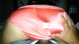 Orange satin panties sliding over hard cock! Feel the satin grip!
