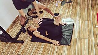 gym instructor corners teen 18+ for blowjob and fucking