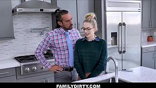 Skinny teen gets drilled by stepdad on kitchen counter